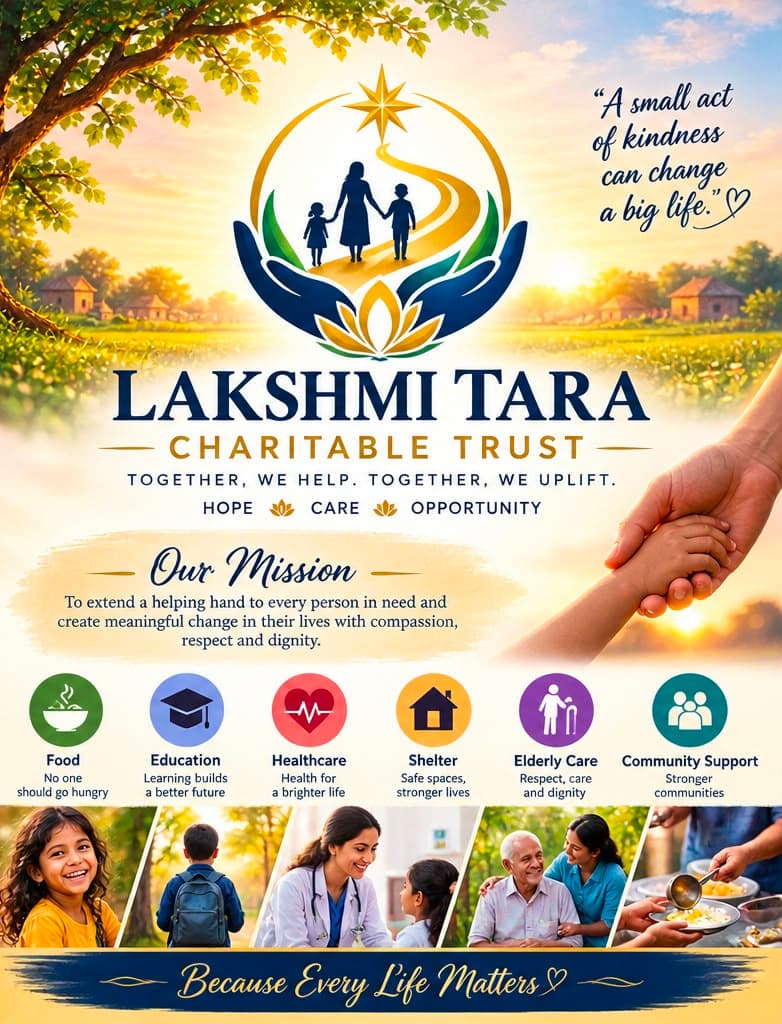 Lakshmi Tara Charitable Trust founding announcement poster